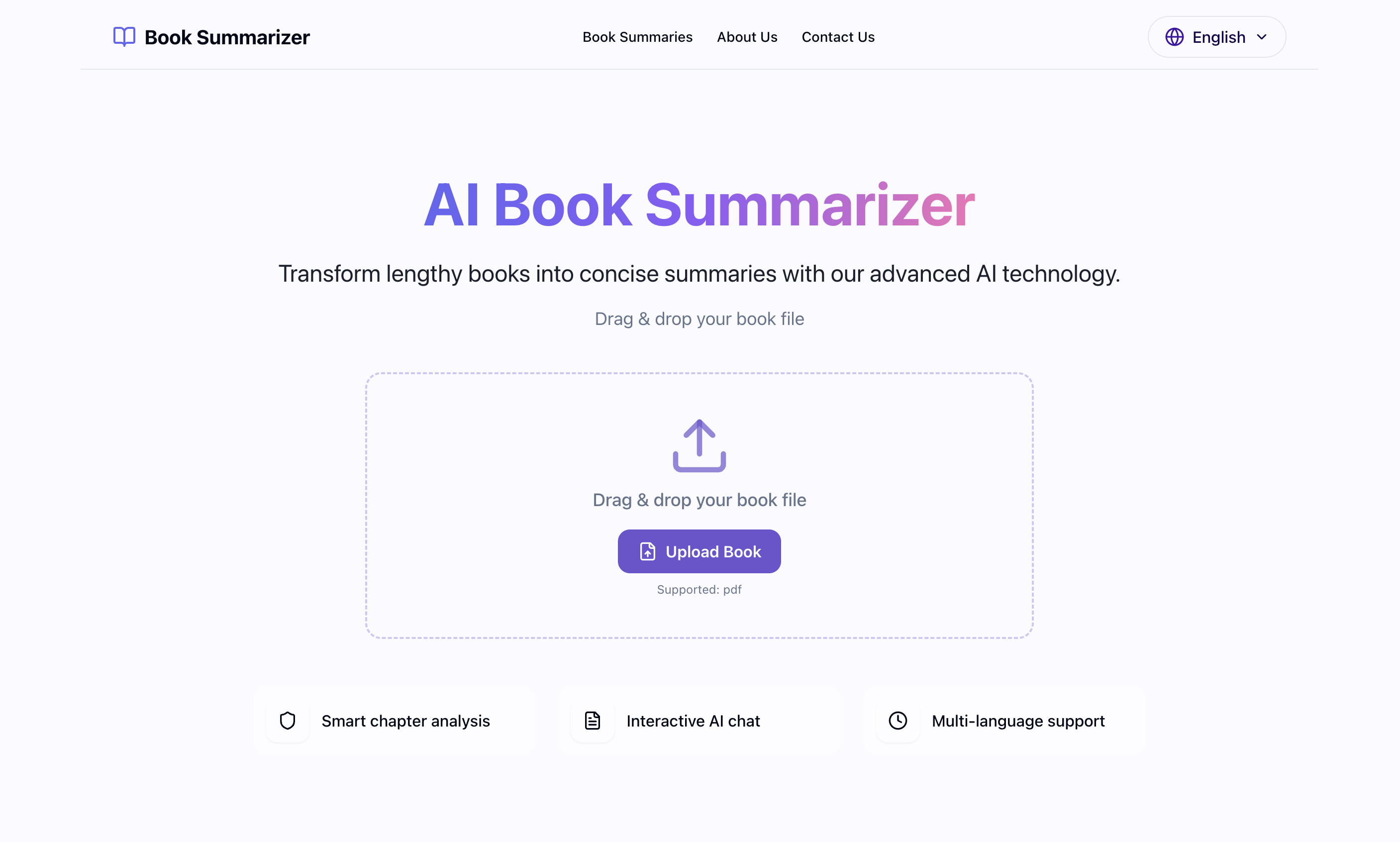 AI Book summarizer interface overview