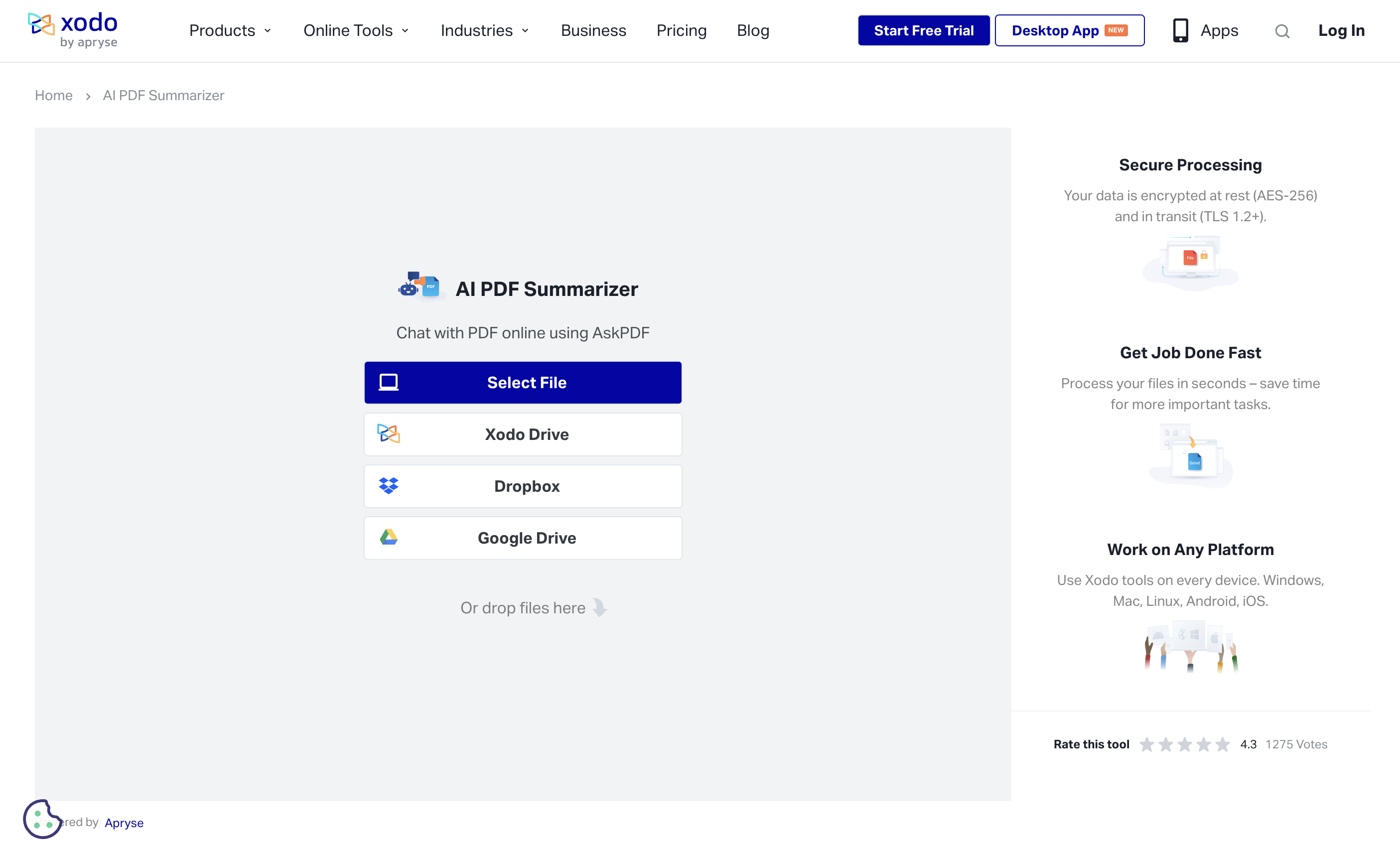 Xodo summarizer interface overview